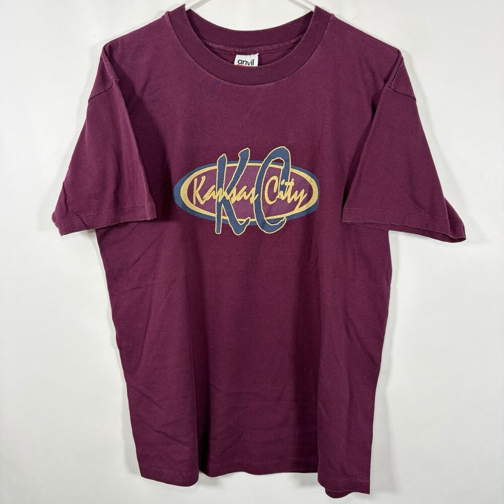 Vintage Kansas City T Shirt Adult Size Large Maroon Anvil Single Stitch USA Made